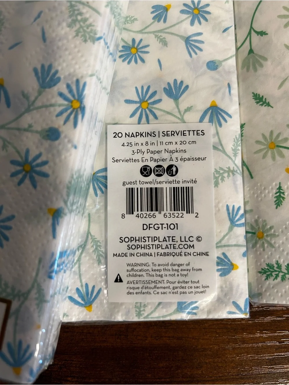 Floral Paper Napkins Set of 4 packs- White with Blue & Yellow Daisies